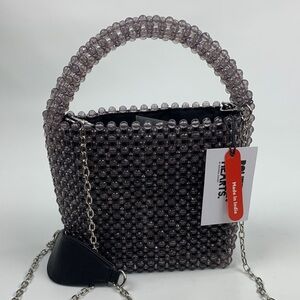 Bouffants Broken Hearts Gray Beaded Handbag Chain Crossbody Kendra Dandy NEW NWT